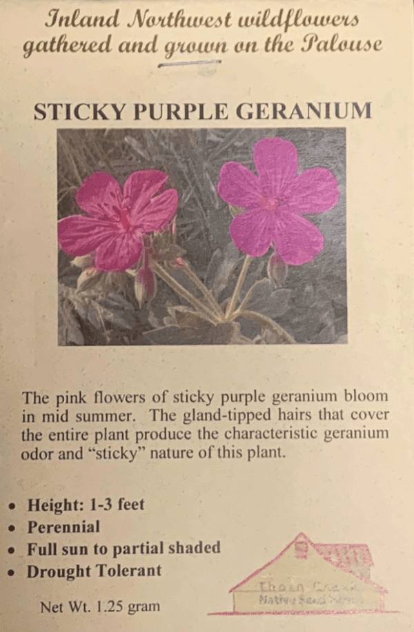 A poster on the sticky Purple Geranium flowers